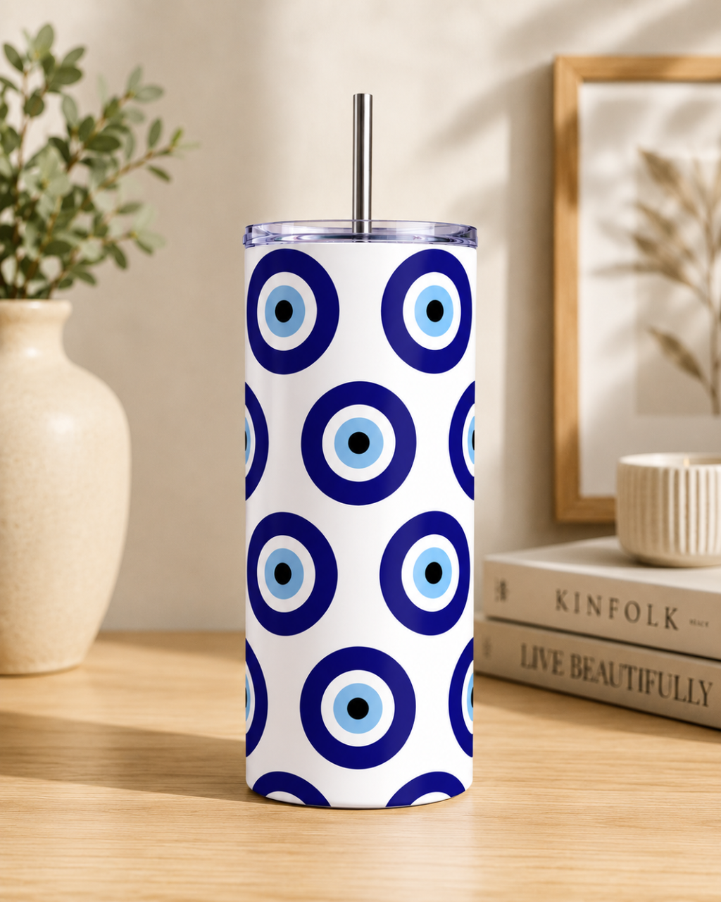 Colossal Tumbler 700ml with SS Straw | Evil Eye Nazar Print | Double Walled Insulated Sipper Bottle 7–8 hrs