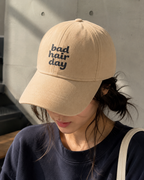 Bad Hair Day Printed Baseball Cap | Beige Cotton Hat | Funny Relatable Cap for Women | Adjustable Strap | Everyday Casual Summer Cap