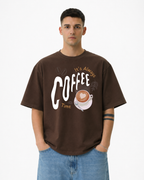 Coffee Time Streetwear | Oversized Brown Graphic T-Shirt | Premium Cotton Bio-Washed Tee