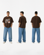 Coffee Time Streetwear | Oversized Brown Graphic T-Shirt | Premium Cotton Bio-Washed Tee