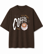 Coffee Time Streetwear | Oversized Brown Graphic T-Shirt | Premium Cotton Bio-Washed Tee