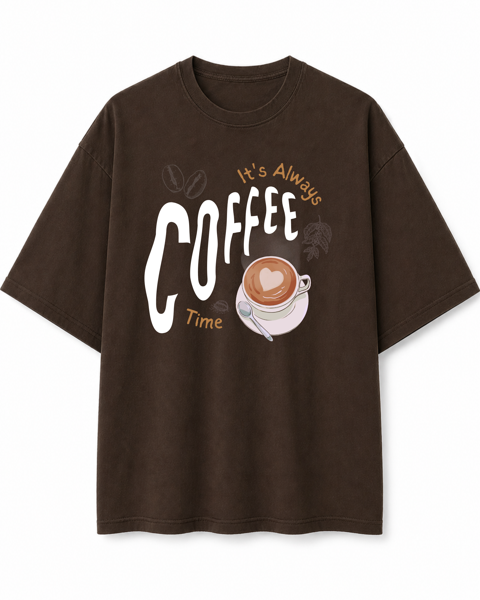 Coffee Time Streetwear | Oversized Brown Graphic T-Shirt | Premium Cotton Bio-Washed Tee