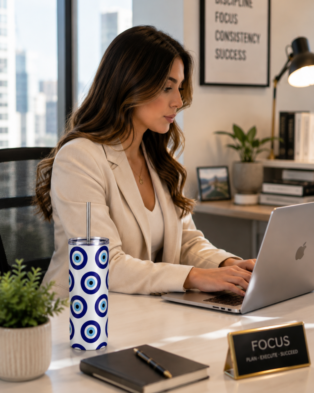Colossal Tumbler 700ml with SS Straw | Evil Eye Nazar Print | Double Walled Insulated Sipper Bottle 7–8 hrs