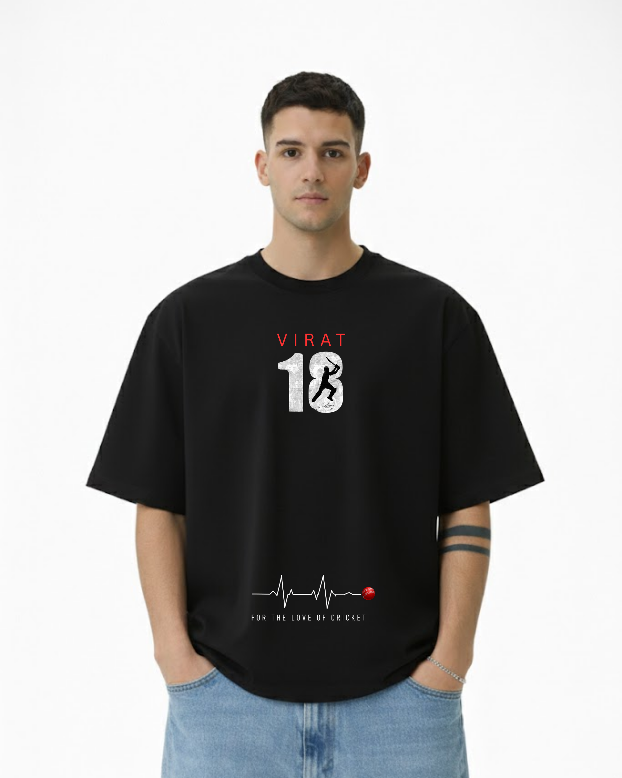Virat Kohli Oversized T-Shirt for Men & Women | Black Cricket Fan Graphic Tee | Jersey Number 18 | For The Love of Cricket | 240 GSM Premium Cotton