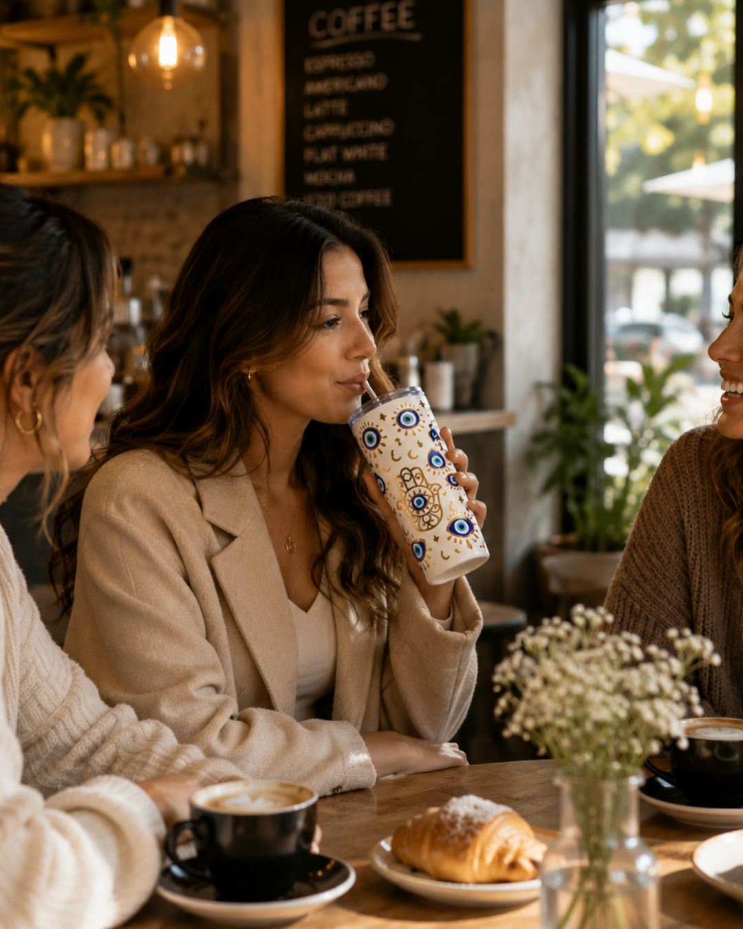 Colossal Tumbler 700ml with SS Straw | Hamsa Evil Eye Gold Print | Double Walled Insulated Sipper Bottle 7–8 hrs | Spiritual Gift