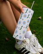 Colossal Tumbler 700ml with SS Straw | Blue Daisy Floral | Double Walled Insulated Sipper Bottle 7–8 hrs | Gift for Women