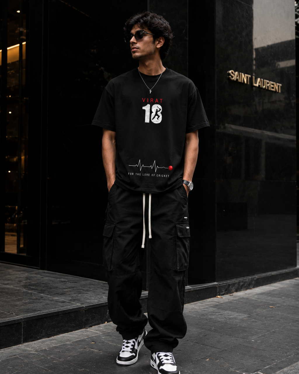 Virat Kohli Oversized T-Shirt for Men & Women | Black Cricket Fan Graphic Tee | Jersey Number 18 | For The Love of Cricket | 240 GSM Premium Cotton