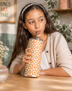 Colossal Tumbler 700ml with SS Straw | Smiley Daisy Checker Print | Double Walled Insulated Sipper Bottle 7–8 hrs | Cute Gift for Women