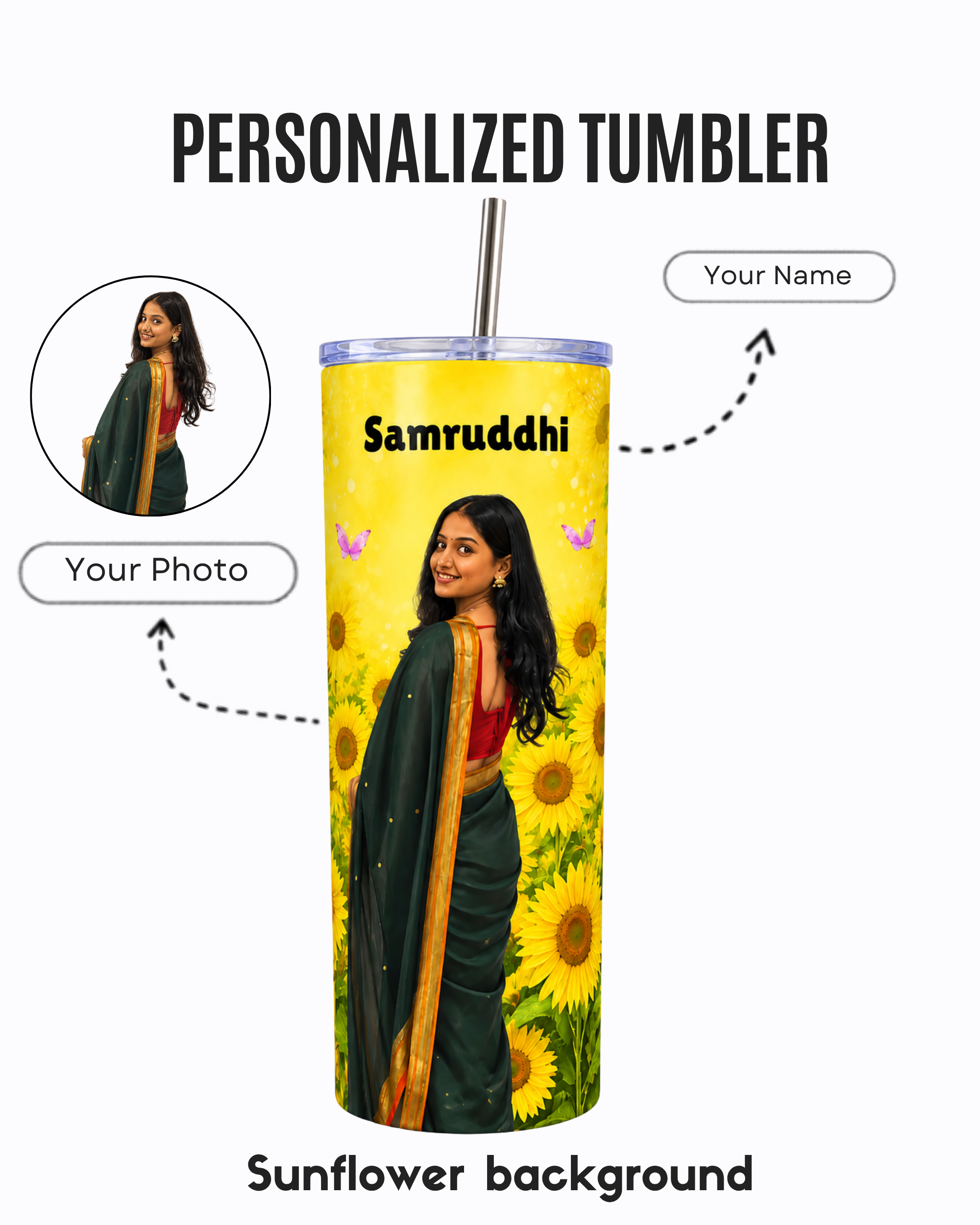 Personalized Stainless Steel Tumbler With Free Steel Straw