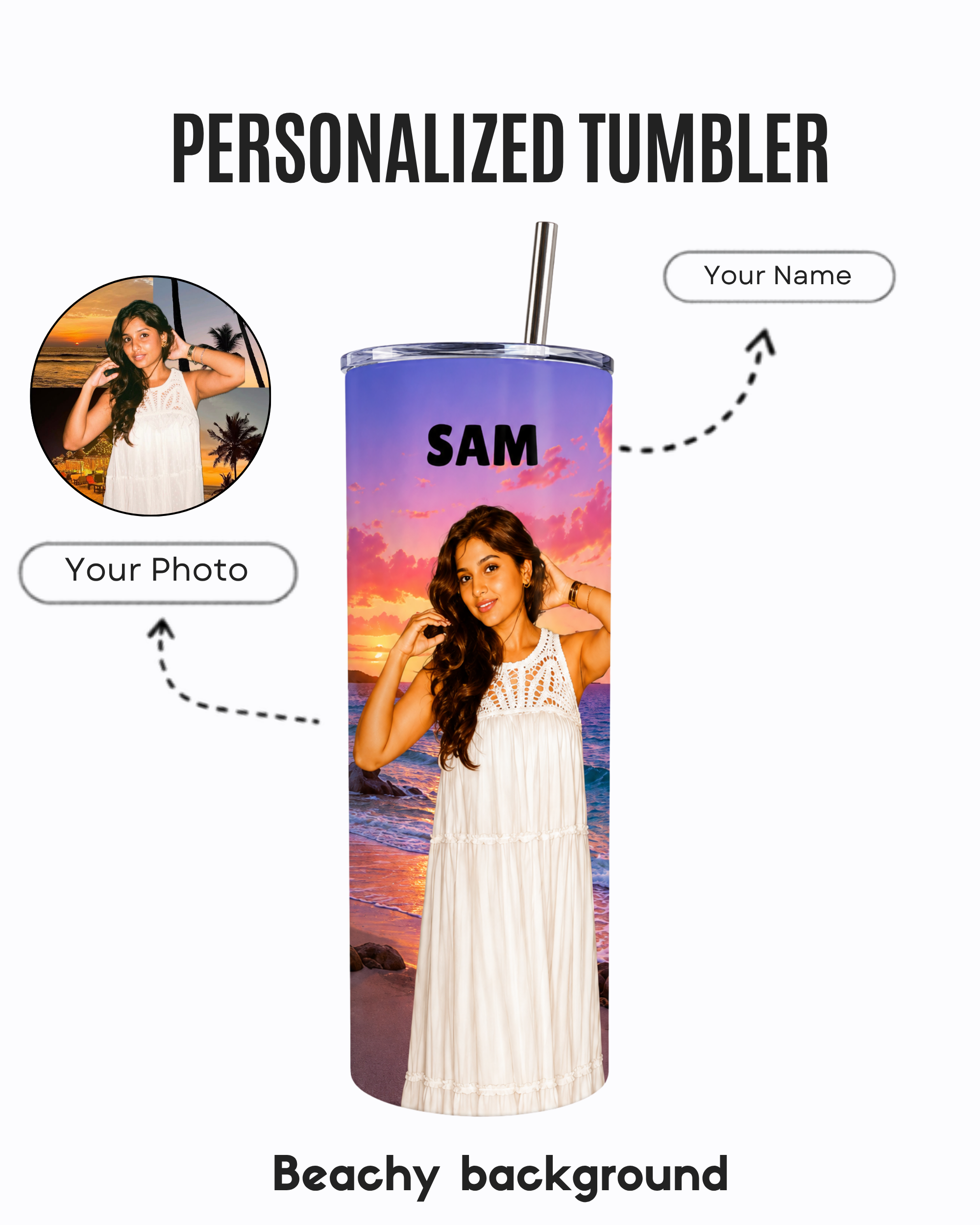 Personalized Stainless Steel Tumbler With Free Steel Straw