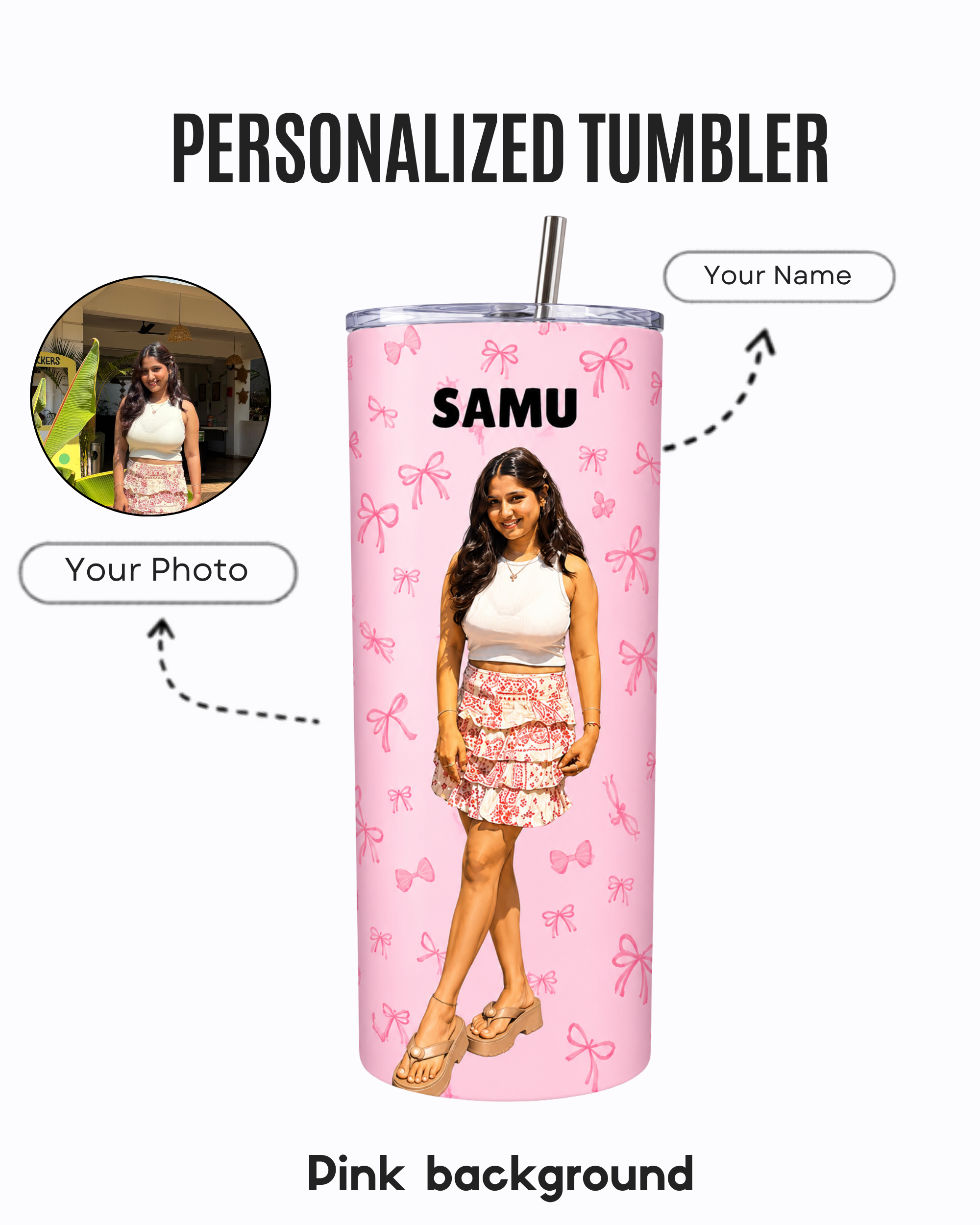 Personalized Stainless Steel Tumbler With Free Steel Straw