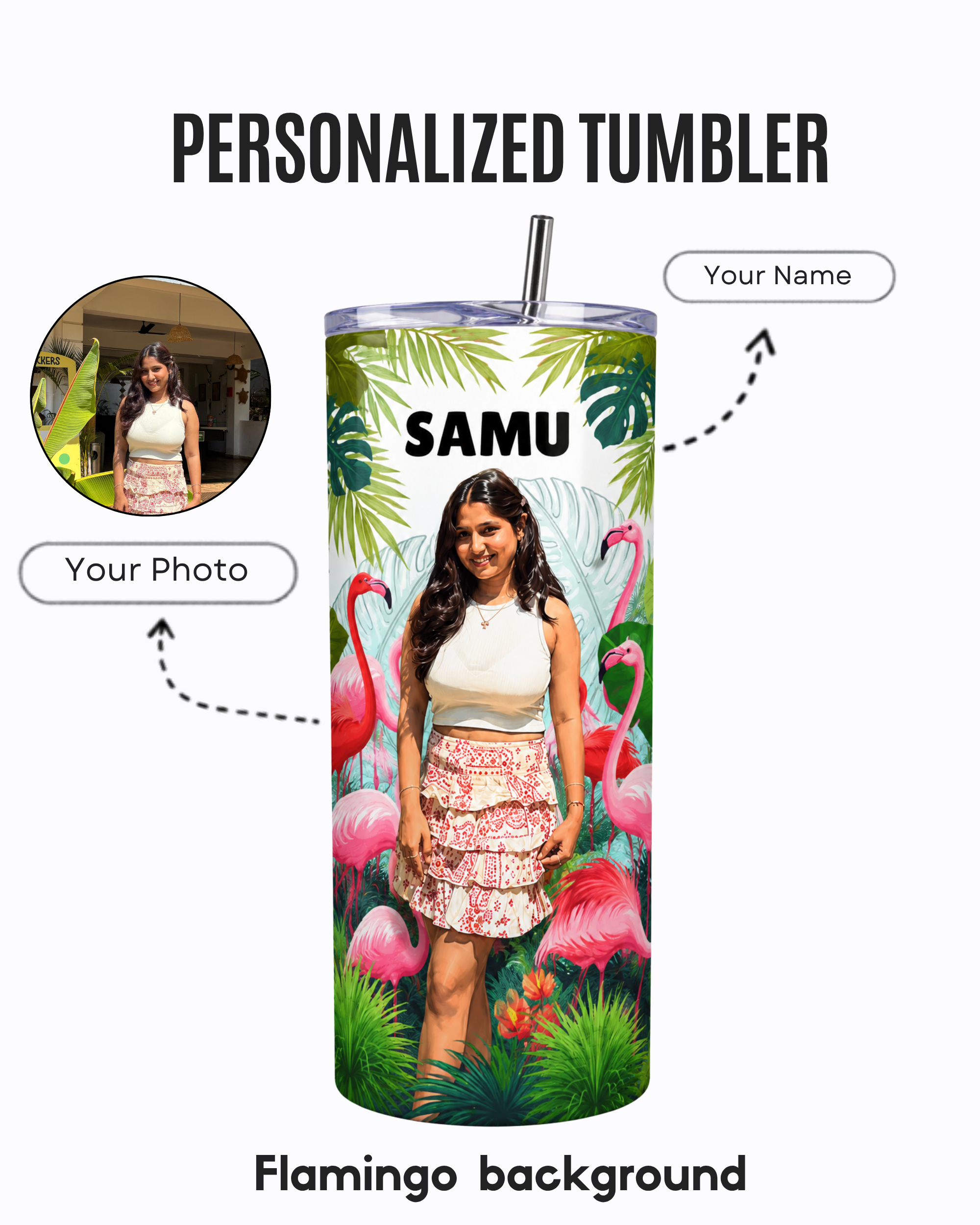 Personalized Stainless Steel Tumbler With Free Steel Straw