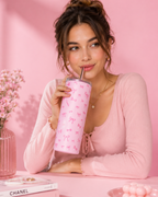 Colossal Tumbler 700ml with SS Straw | Pink Bow  | Double Walled Insulated Sipper Bottle 7–8 hrs