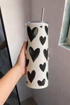 Colossal Tumbler 700ml with SS Straw | Black Heart Print | Double Walled Insulated Tumbler 7–8 hrs