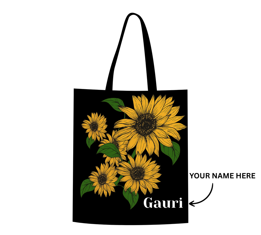 Custom Sunflower Garden Personalized Black Tote
