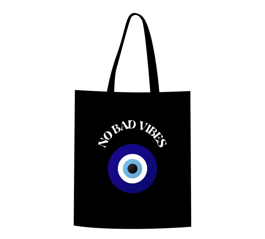 "No Bad Vibes" Evil Eye Protection Canvas Tote Bag
