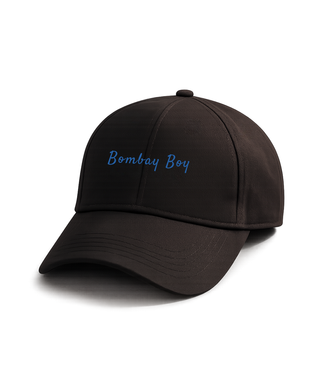 Bombay Boy Printed Black Baseball Cap | Premium Cotton Blend | Blue Script Print | Unisex Adjustable Curved Brim Cap | Mumbai Pride Cap