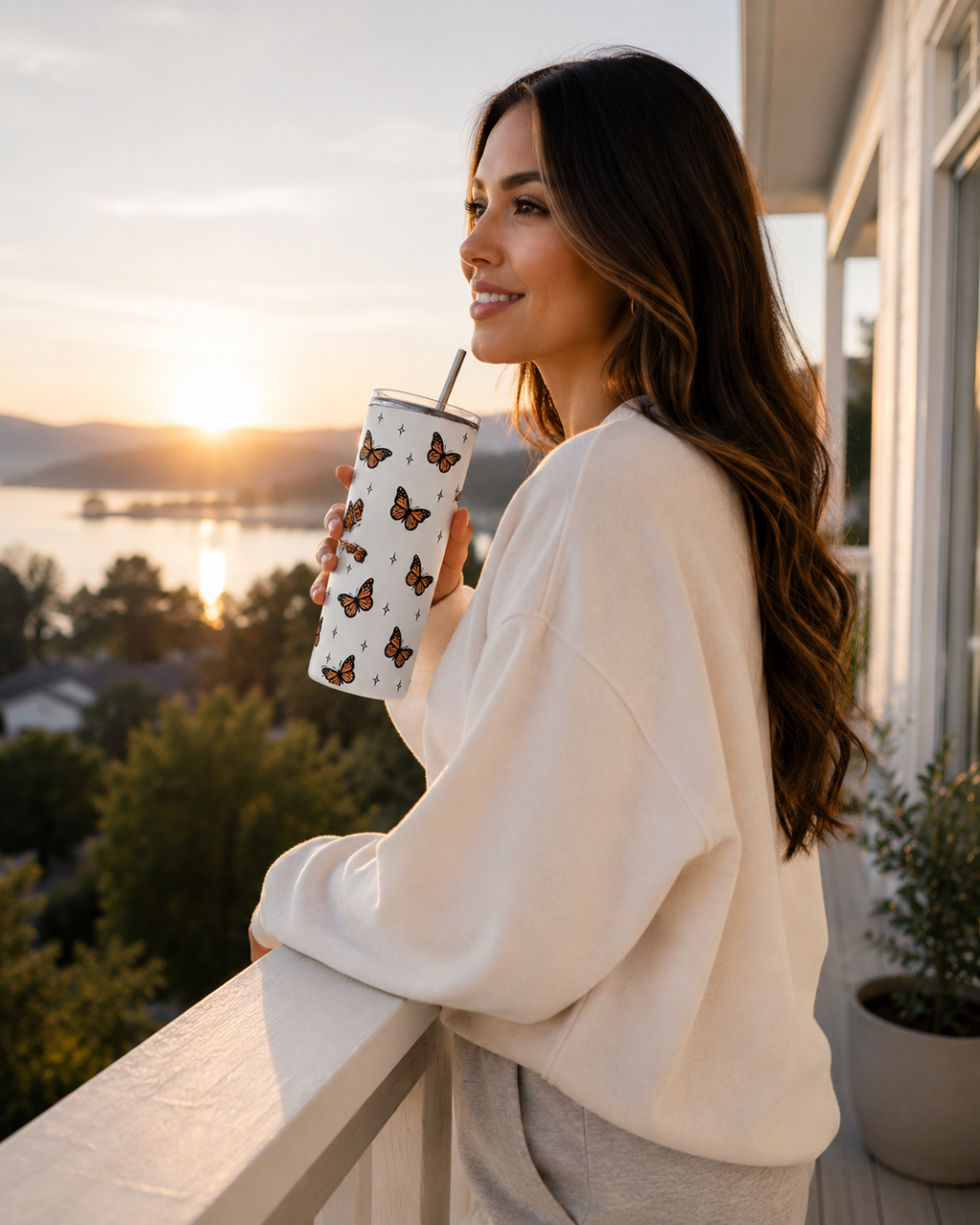 Colossal Tumbler 700ml with SS Straw | Monarch Butterfly Print | Double Walled Insulated Sipper Bottle 7–8 hrs