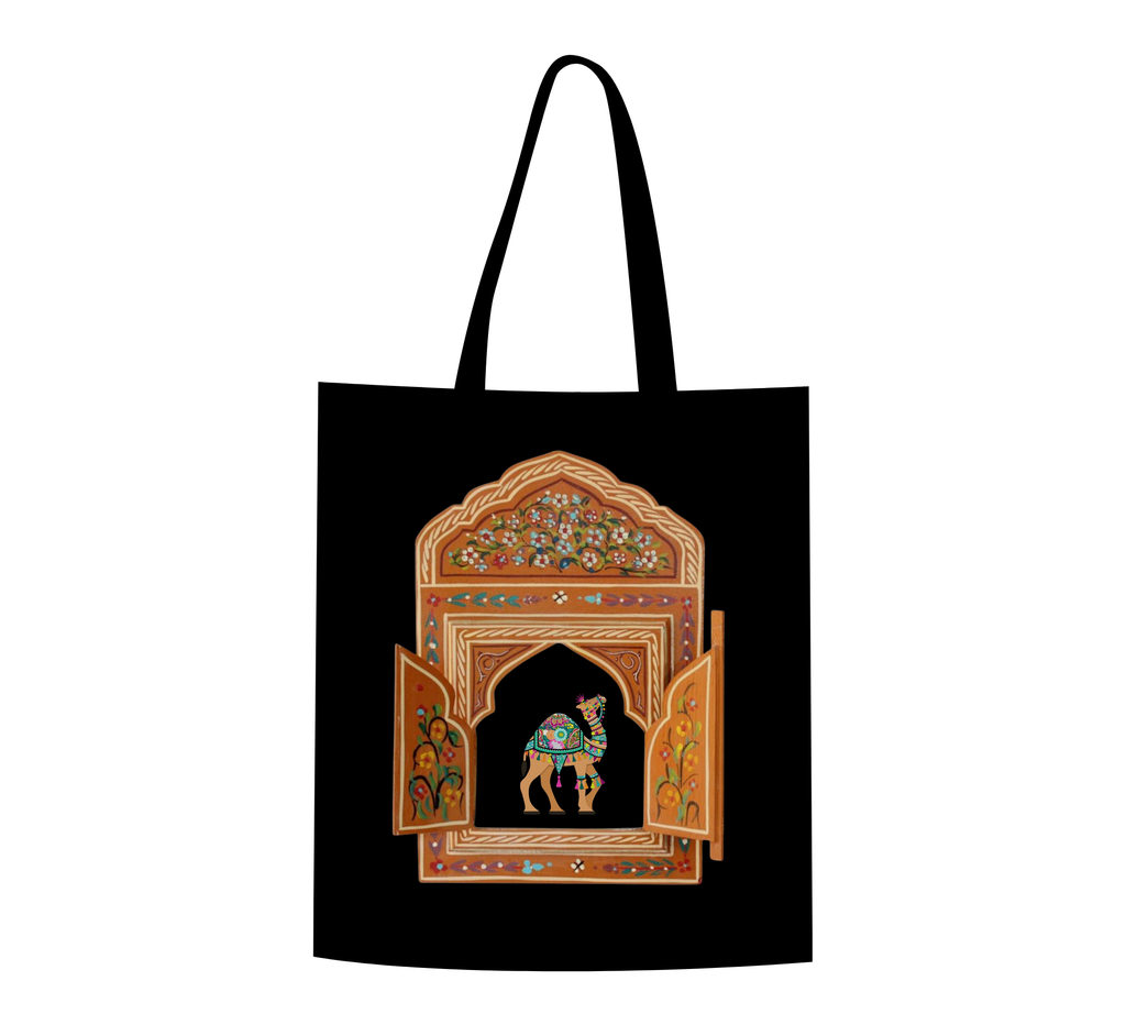 Enchanted Oasis "Royal Camel Archway" Artistic Canvas Tote Bag