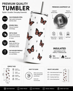 Colossal Tumbler 700ml with SS Straw | Monarch Butterfly Print | Double Walled Insulated Sipper Bottle 7–8 hrs