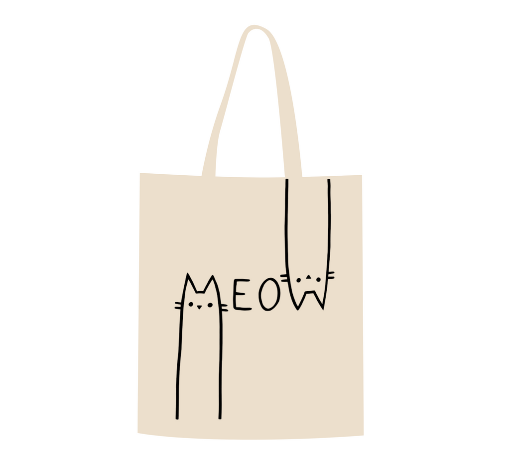 Minimalist "MEOW" Cat Whiskers Canvas Tote Bag