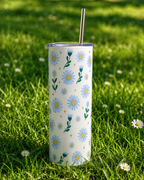 Colossal Tumbler 700ml with SS Straw | Blue Daisy Floral | Double Walled Insulated Sipper Bottle 7–8 hrs | Gift for Women