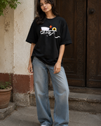 ThekaCustomz Warkari Oversized T-Shirt for Men | Black Cotton Marathi Vitthal Print Tee | Pandharpur Wari Ashadhi Ekadashi Graphic T-Shirt | Drop Shoulder Streetwear