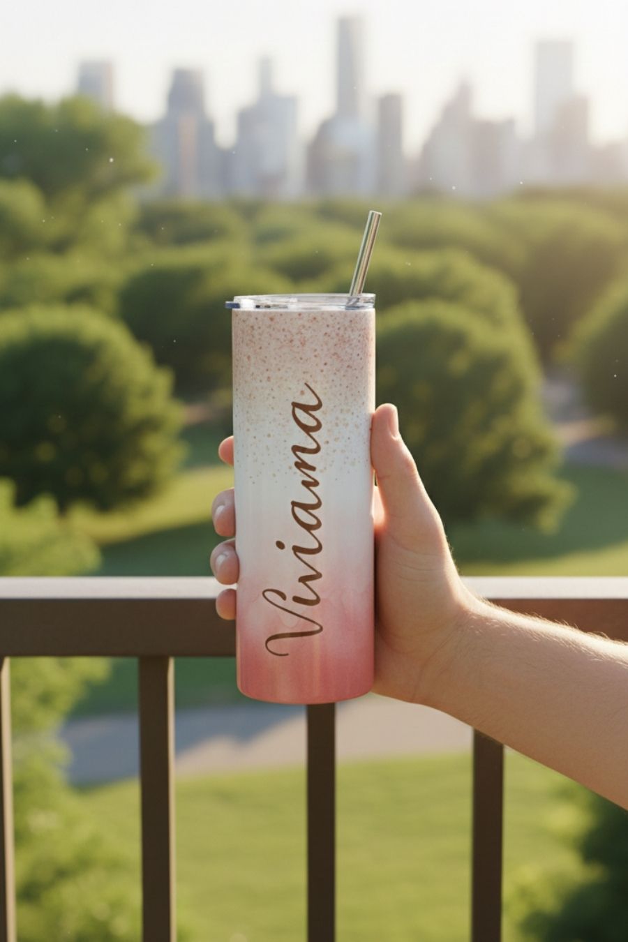 Colossal Tumbler 700ml with SS Straw | Ombre Speckle Personalised Name | Double Walled Insulated Tumbler 7–8 hrs