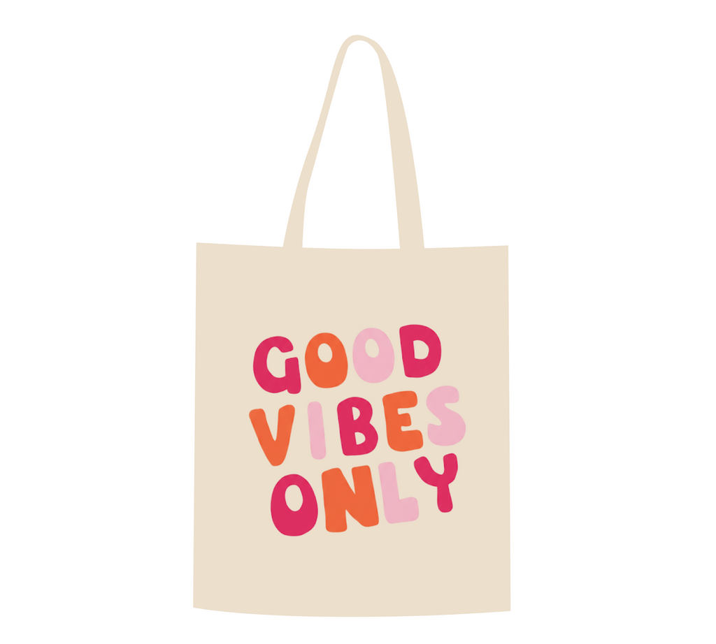 Retro Groovy "Good Vibes Only" Canvas Tote Bag