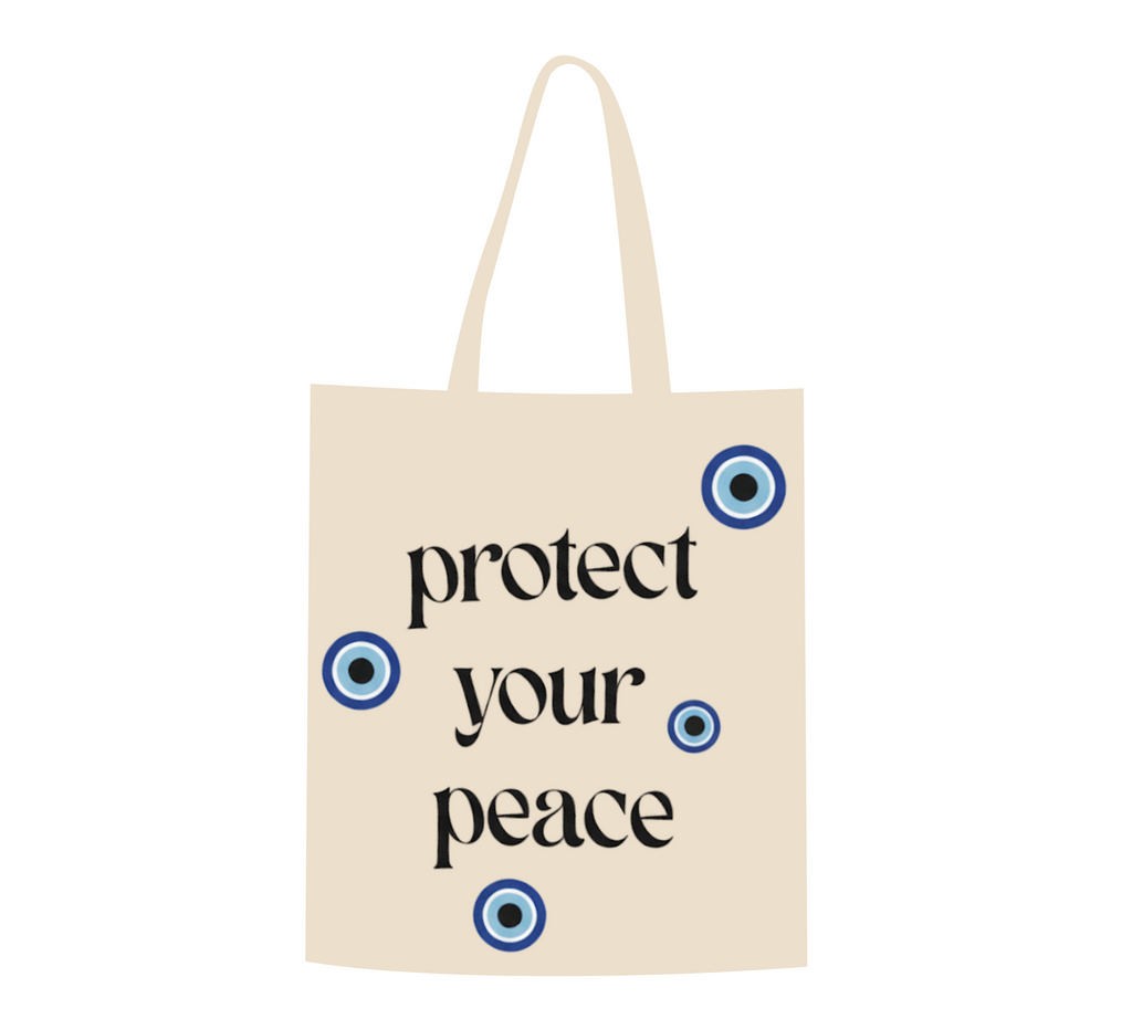 "Protect Your Peace" Evil Eye Canvas Tote Bag