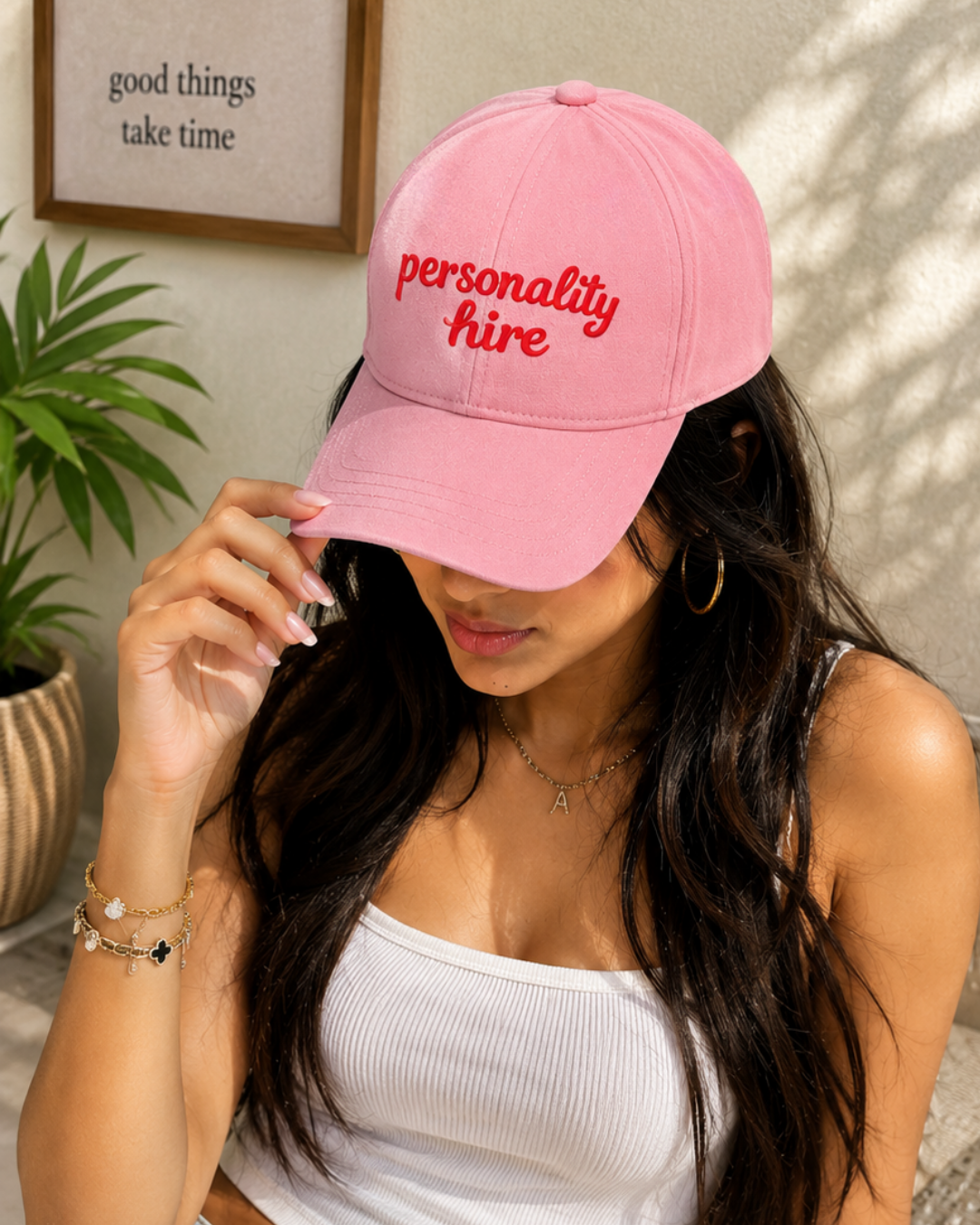 Personality Hire Printed Pink Baseball Cap | Premium Cotton Cap for Women | Adjustable Strap | Trendy Funny Statement Cap | Gift for Her