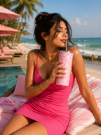Thekacustomz Love Stripes Colossal Tumbler with Straw 700ml | Double Wall Vacuum Insulated Stainless Steel Travel Mug | Leakproof Hot & Cold Coffee Cup for Girls & Women