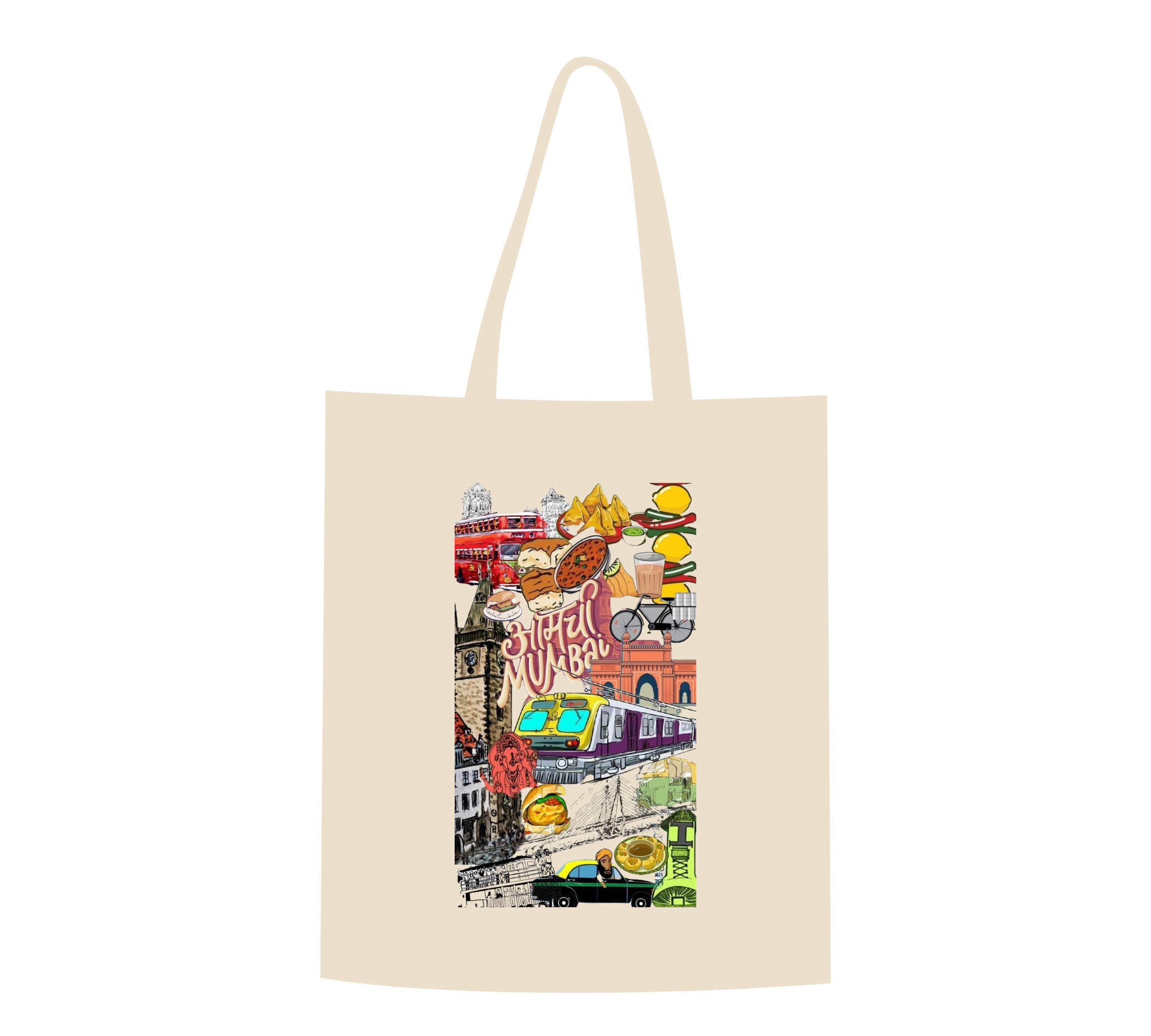 "Mumbai Cityscape" Illustrated Doodle Art Canvas Tote Bag