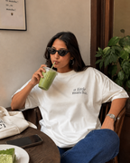 A Little Matcha Oversized T-Shirt | Cafe Edition | Thekacustomz | Graphic Print | Unisex Drop Shoulder Tee | Off White