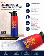 RCB Aluminium Water Bottle 750ml | Leak Proof Sports Sipper Bottle | Rust Free Lightweight Drinking Bottle | BPA Free Gym, School, Office & Travel Water Bottle for RCB Fans