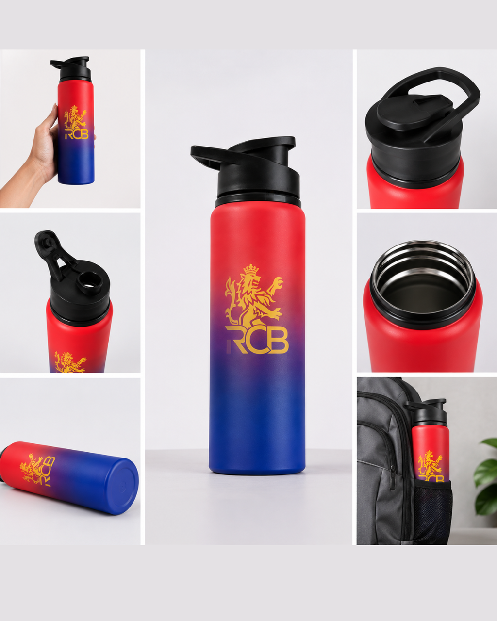 RCB Aluminium Water Bottle 750ml | Leak Proof Sports Sipper Bottle | Rust Free Lightweight Drinking Bottle | BPA Free Gym, School, Office & Travel Water Bottle for RCB Fans