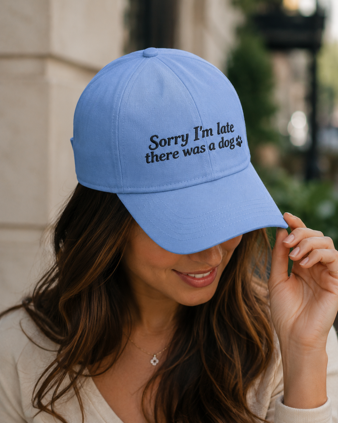 Sorry I'm Late There Was A Dog Printed Blue Baseball Cap | 100% Cotton Dog Lover Cap | Funny Relatable Cap Unisex | Adjustable Strap