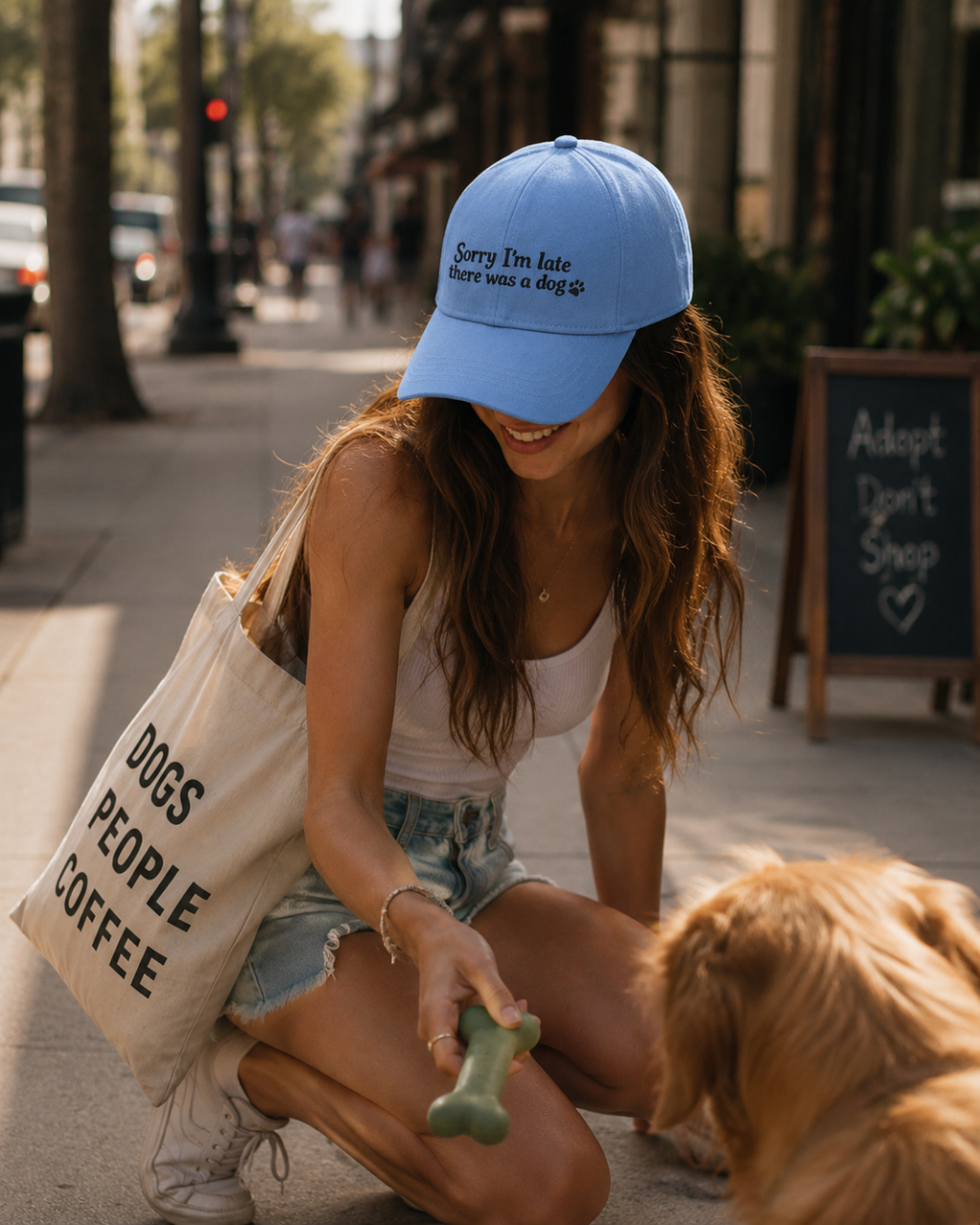 Sorry I'm Late There Was A Dog Printed Blue Baseball Cap | 100% Cotton Dog Lover Cap | Funny Relatable Cap Unisex | Adjustable Strap