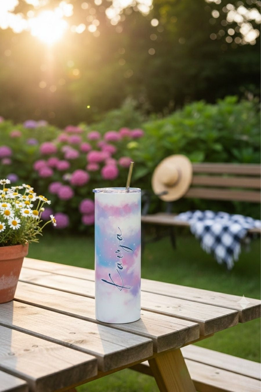 Colossal Tumbler 700ml with SS Straw | Pastel Galaxy Personalised Name | Double Walled Insulated Tumbler 7–8 hrs
