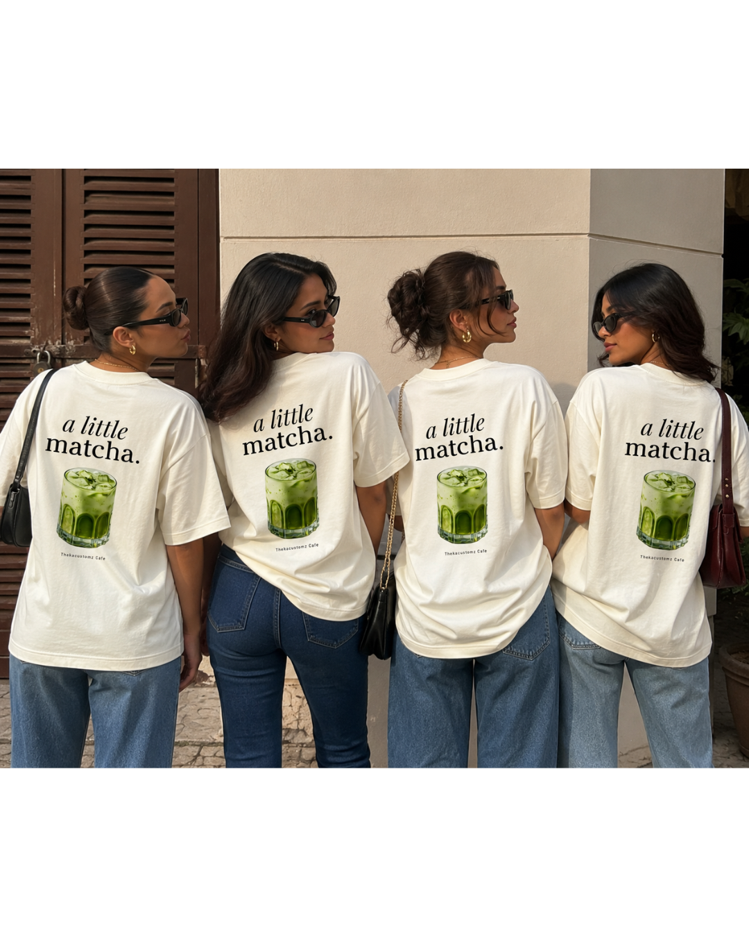 A Little Matcha Oversized T-Shirt | Cafe Edition | Thekacustomz | Graphic Print | Unisex Drop Shoulder Tee | Off White