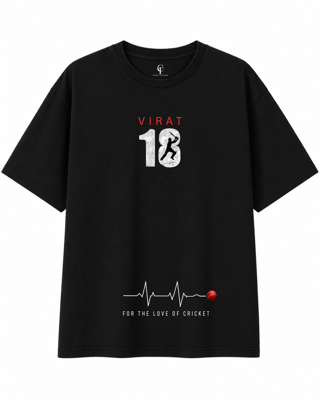 Virat Kohli Oversized T-Shirt for Men & Women | Black Cricket Fan Graphic Tee | Jersey Number 18 | For The Love of Cricket | 240 GSM Premium Cotton