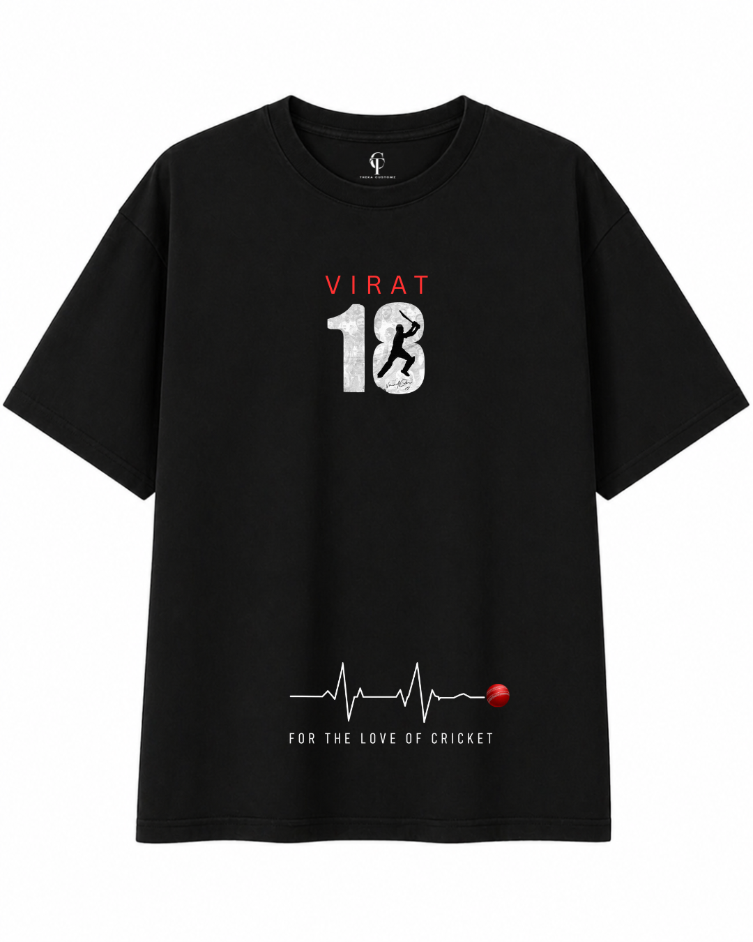 Virat Kohli Oversized T-Shirt for Men & Women | Black Cricket Fan Graphic Tee | Jersey Number 18 | For The Love of Cricket | 240 GSM Premium Cotton