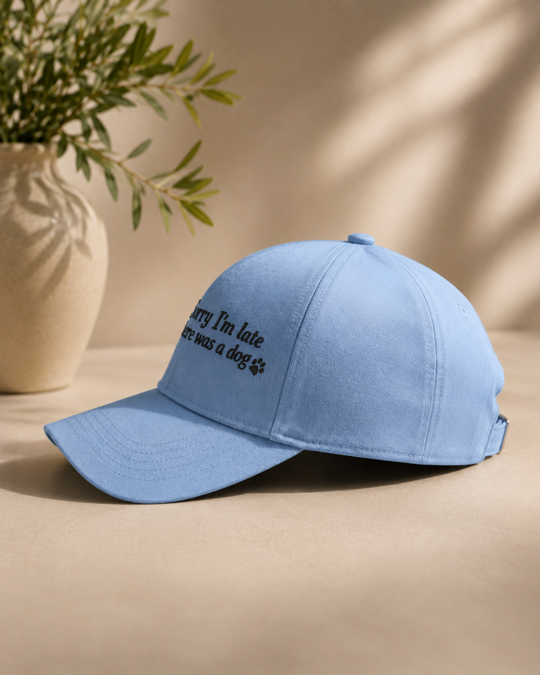 Sorry I'm Late There Was A Dog Printed Blue Baseball Cap | 100% Cotton Dog Lover Cap | Funny Relatable Cap Unisex | Adjustable Strap