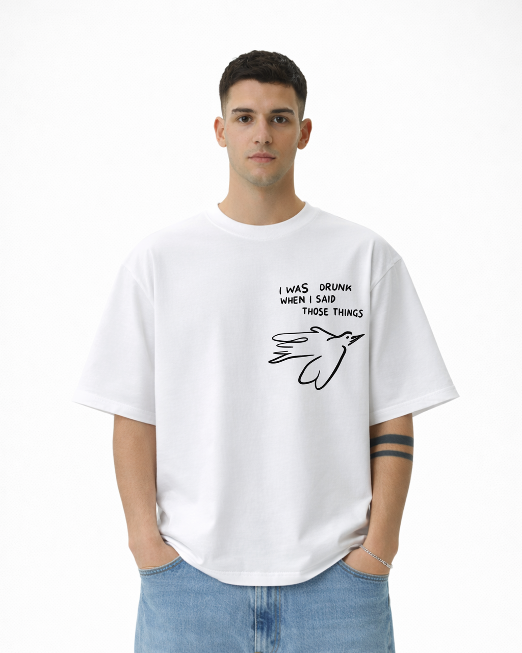 I Was Drunk When I Said That Oversized T-Shirt – White Unisex Minimal Graphic Tee