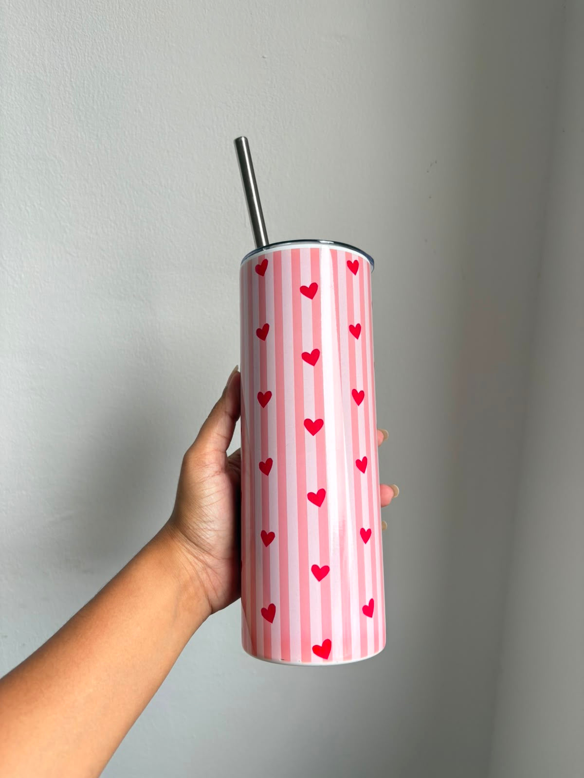 Thekacustomz Love Stripes Colossal Tumbler with Straw 700ml | Double Wall Vacuum Insulated Stainless Steel Travel Mug | Leakproof Hot & Cold Coffee Cup for Girls & Women