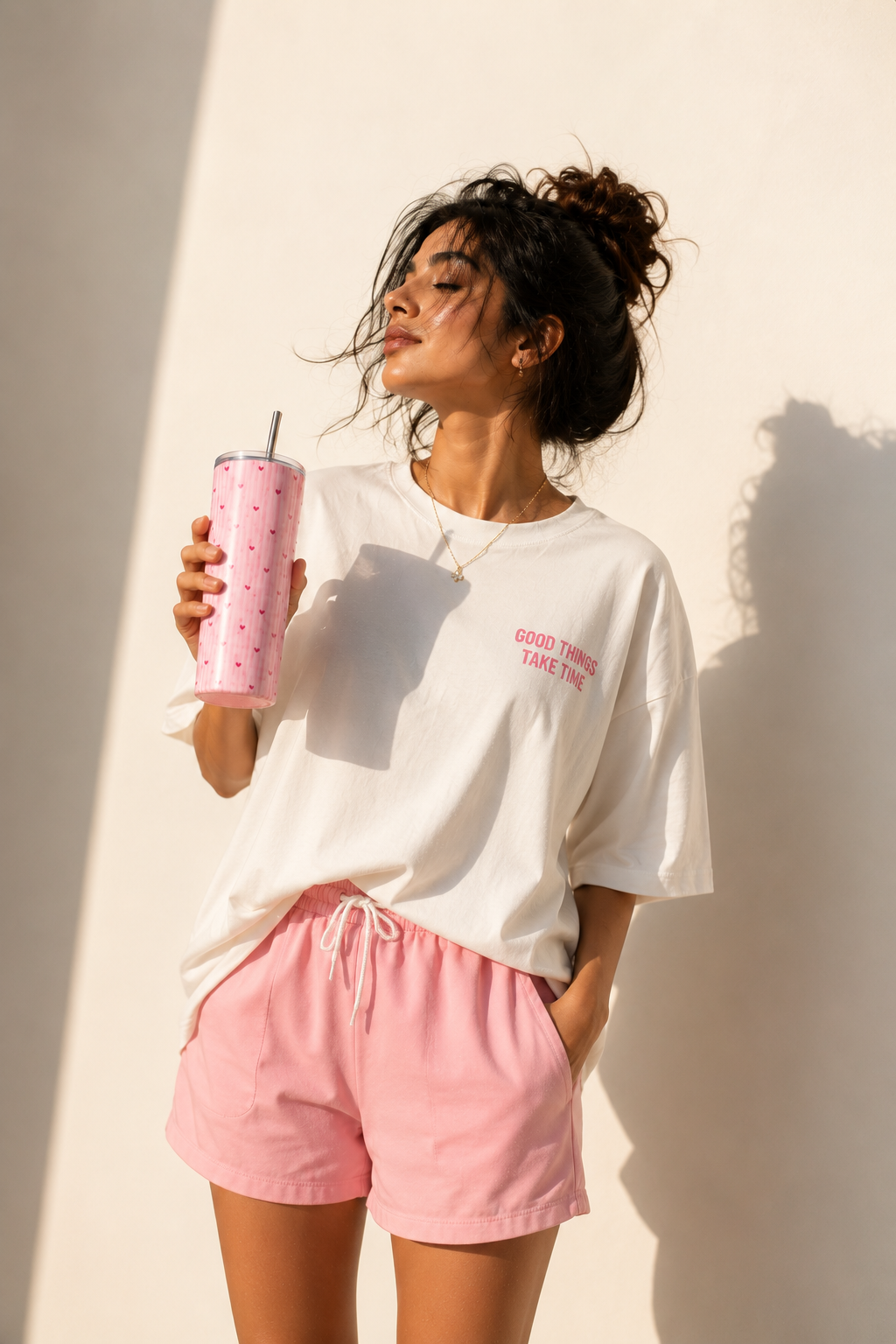 Thekacustomz Love Stripes Colossal Tumbler with Straw 700ml | Double Wall Vacuum Insulated Stainless Steel Travel Mug | Leakproof Hot & Cold Coffee Cup for Girls & Women