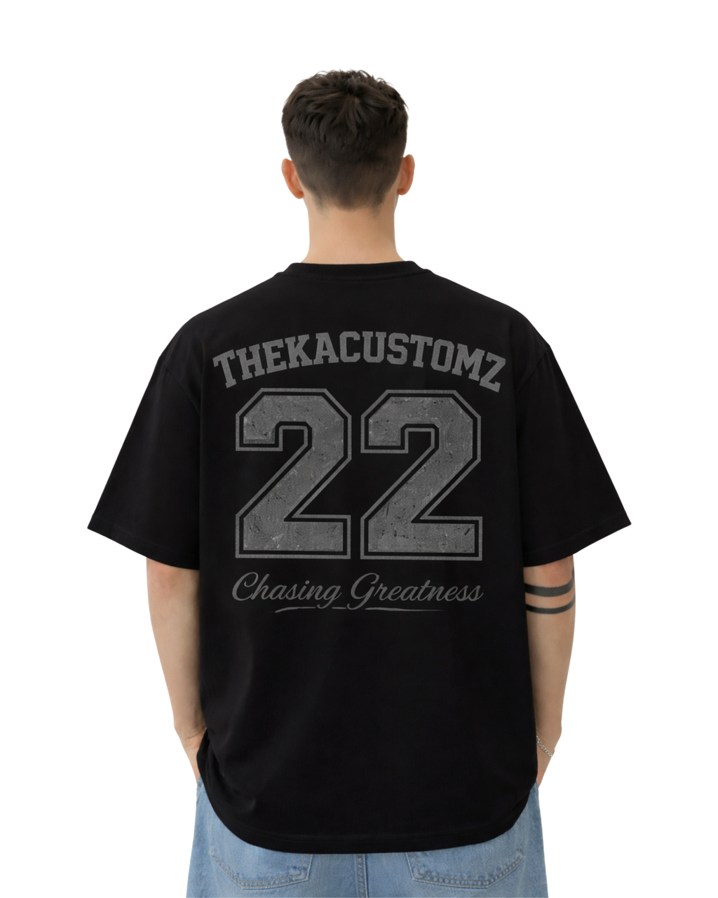 ThekaCustomz 22 Oversized T-Shirt – Black Unisex Streetwear Jersey Style Tee