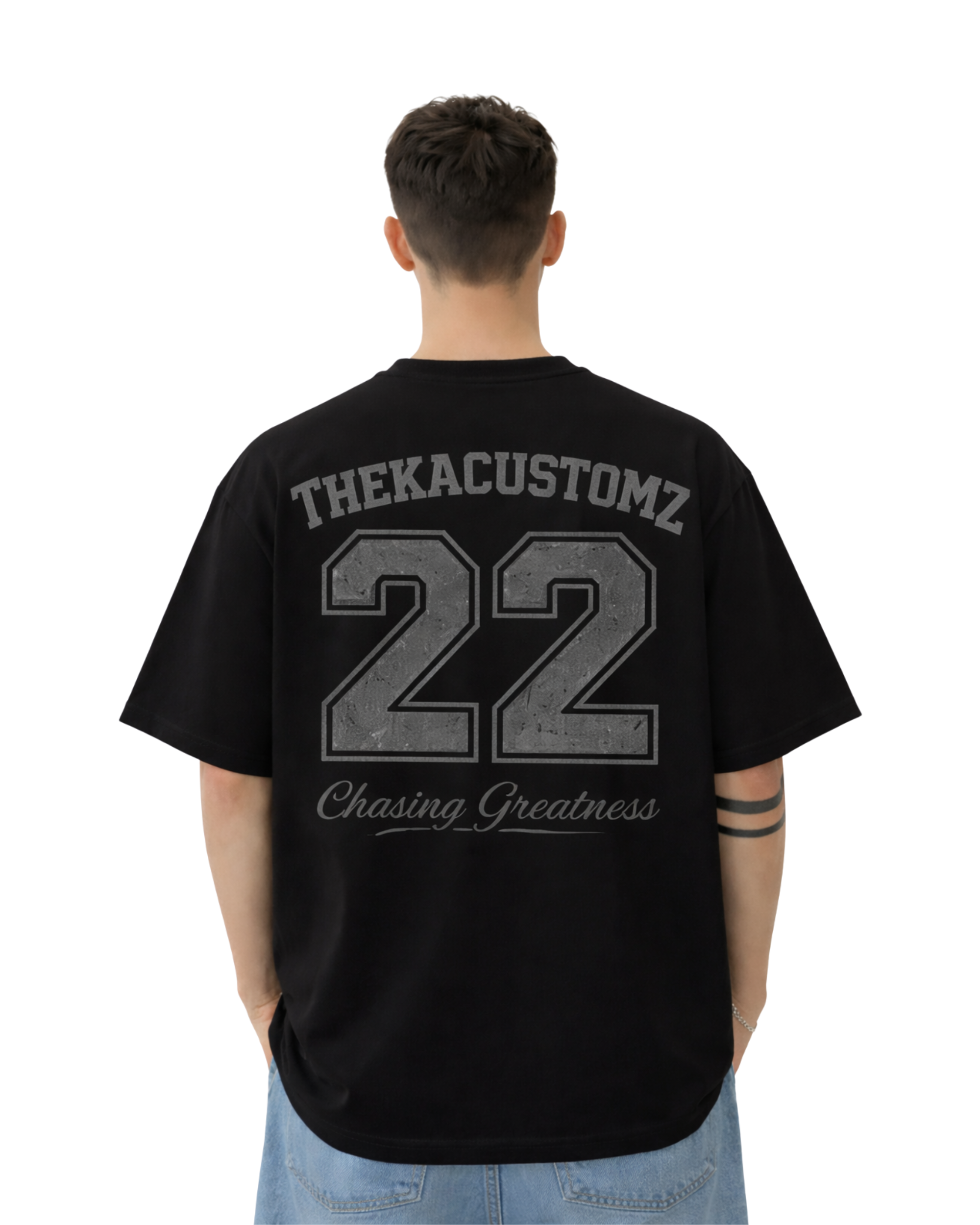 ThekaCustomz 22 Oversized T-Shirt – Black Unisex Streetwear Jersey Style Tee