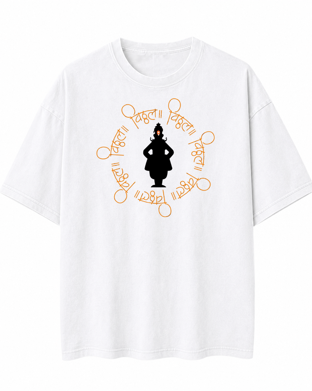ThekaCustomz Vitthal Oversized T-Shirt for Men | White Cotton Circular Vitthal Repeat Print Tee | Pandharpur Wari Marathi Graphic T-Shirt | Drop Shoulder Streetwear