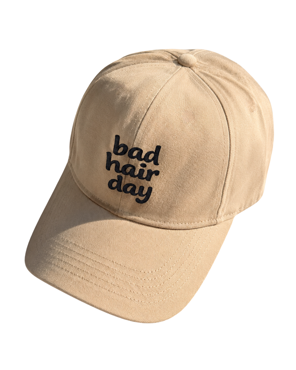 Bad Hair Day Printed Baseball Cap | Beige Cotton Hat | Funny Relatable Cap for Women | Adjustable Strap | Everyday Casual Summer Cap